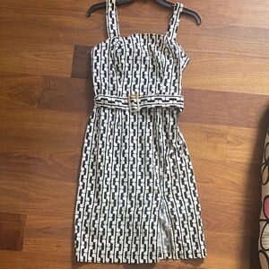 Black and White Patterned Belted Sundress